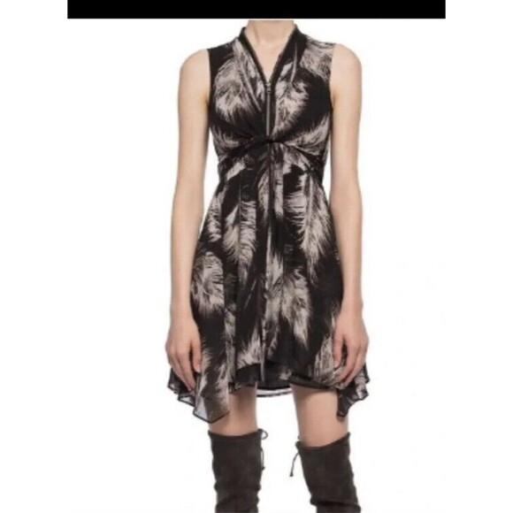 AllSaints Dresses & Skirts - All Saints Jayda Feather Zip Front Dress Black Women’s Size XS $628